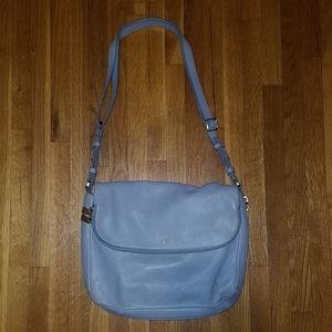 Blue Grey Fossil Purse wGold Accents